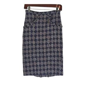 Anthropologie Eva Franco Navy Multicolor Textured Ruffle Pencil Skirt US 0